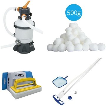 Aspirateur de piscine Bestway AquaClean & Pompe filtre à sable 3028 L/h & Boules filtrantes 500 g & Brosse à récurer - blanche - Bestway