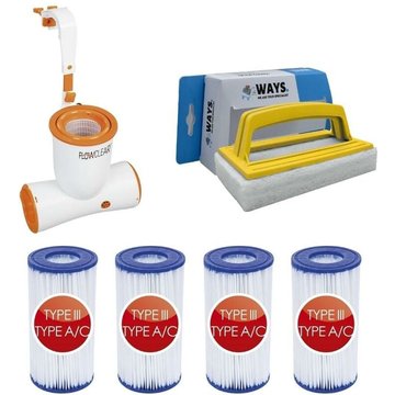 Cumulateur de surface Bestway 3974 L/h pour piscine avec 4 Filtres Type III et Brosse à récurer - Blanc