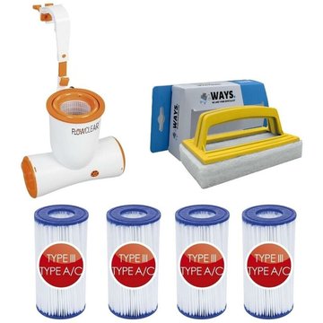 Écumoire de surface Bestway 2574 L/h & 4 Filtres Type III & Brosse à récurer - blanche - Piscine