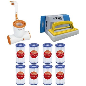 Écumoire de surface Bestway 2574 L/h & 8 Filtres Type III & Brosse à récurer - blanche - Piscine