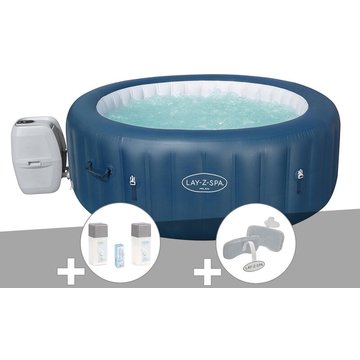 Kit spa gonflable Bestway Lay-Z-Spa Milan rond Airjet Plus 4/6 places + Kit traitement brome + 2 appuie-têtes - Bleu