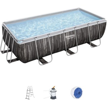 Kit Piscine hors sol tubulaire Bestway Power Steel™ - 404 x 201 x 100 cm - Rectangulaire (Filtre à sable, échelle, diffuseur)