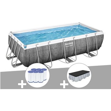 Kit piscine tubulaire rectangulaire Bestway Power Steel 4,04 x 2,01 x 1,00 m + 6 cartouches de filtration + Bâche de protection - Gris