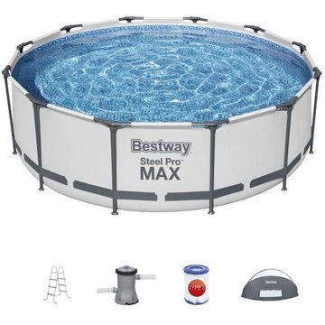 Kit Piscine Hors Sol Tubulaire Bestway Steel Pro Max™ - 366 cm x 100 cm - Ronde (Pompe de Filtration, Échelle, Auvent)