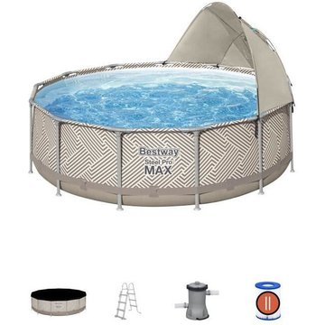 Kit Piscine hors sol tubulaire Bestway Steel Pro Max™ 396 x 107 cm - Ronde (Avec filtre à cartouche, auvent, bâche, échelle)