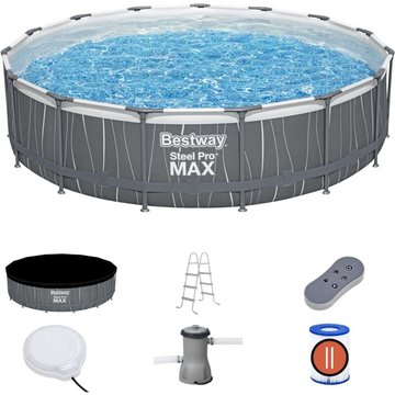 BESTWAY Piscine hors sol ronde Steel Pro Max™ 457 x 107 cm avec filtre à cartouche, échelle, bâche, lumière LED