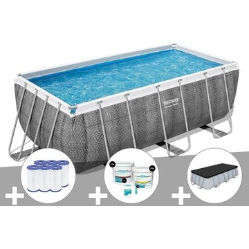 Kit piscine tubulaire rectangulaire Bestway Power Steel 4,12 x 2,01 x 1,22 m + 6 cartouches de filtration + Kit de traitement au chlore + Bâche