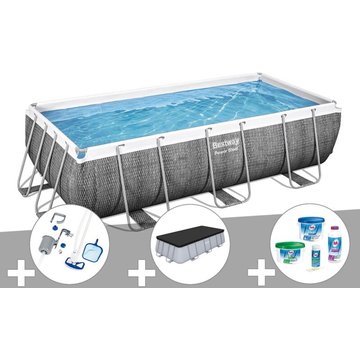 Kit piscine tubulaire rectangulaire Bestway Power Steel 4,04 x 2,01 x 1,00 m + Kit de traitement au chlore + Kit d'entretien Deluxe + Bâche