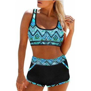 WAHAISON Bikini Femme 2 Pièces Piscine Sexy Tankinis Dos Nu Sport Maillot de Bain Taille Haute Licou Imprimé Swimwear