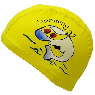 Benobbykids - Bonnet de bain jaune 2 pièces pour enfants pour filles et garçons de 6 à 12 ans, bonnet de bain dessin animé dauphin, tissu pu