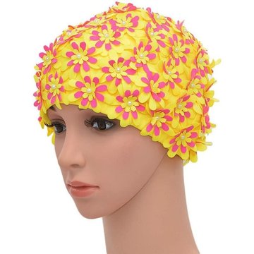 Bonnet de bain à pétales de fleurs pour femmes style vintage (jaune)