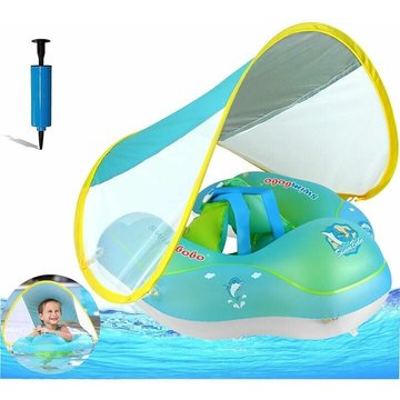 Bouée bébé TUMALAGIA avec parasol amovible Siège bébé bleu Bouée enfant de 6 à 36 mois Bouée gonflable piscine neuve