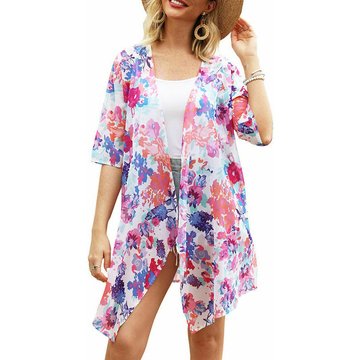 Bouée, brassière de piscine Mode Femmes D'ete Floral Cardigan a Manches Courtes Mince Casual Boheme Plage Kimono, modele: Rose Moyen S'arêern