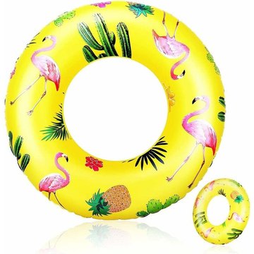 Bouée de natation gonflable flamant rose pour enfants et adultes, 90 cm de diamètre avec patch de réparation