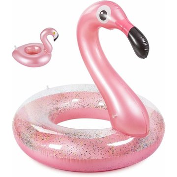 Bouée Flamant Rose WAHAISON avec Paillettes, Bouée Gonflable Flamant Rose pour Piscine d'été pour Enfants et Adultes, Diamètre Extérieur Après Gonflement 80x76x68CM
