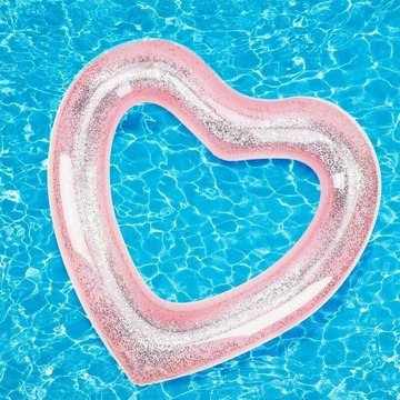 Bouée Gonflable HANBING avec Paillettes, 120 cm Bouée en Forme de Coeur en PVC, Radeau Gonflable pour Piscine, Vacances, Jouets de Piscine, Résistant