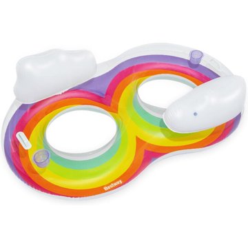 Bouée Gonflable Double pour Plage ou Piscine Bestway Rainbow Dreams Swim Tube 172x102 cm avec 2 Porte-Verres Multicolore