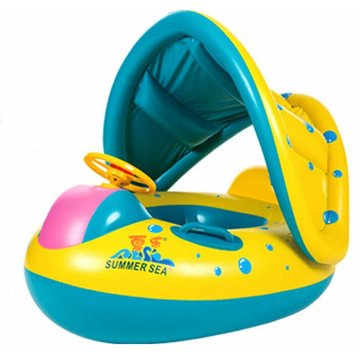 Bouée Siège Gonflable HANBING Piscine Enfant Bébés 6 - 36 Mois Baignoire PVC Matériel Sécurité (Protection Contre Le Soleil - Bleu Vert)