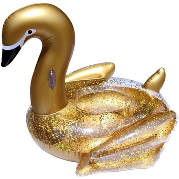 Cygne gonflable JET LAG à paillettes dorées 122 cm pour piscine - Doré