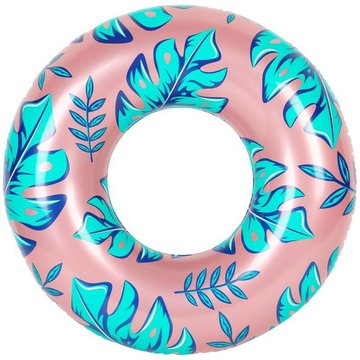 Bouée Gonflable Ronde xxl pour Piscine & Plage Ultra Confort, Flotteur Deluxe AIRMYFUN - Plantes Tropicales ø108cm - Rose