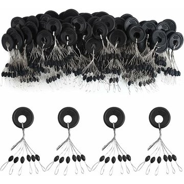 Caoutchouc Piscine Pêche Bobber Bouchon, 6 en 1 Flotteur Plomb Arrête, Ovale Noir Float Arrêt, 100 Pièces Bouchon Bobber de Pêche WAHAISON, Accessoires De Pêche pour