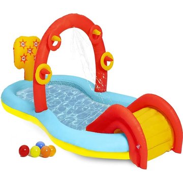 Centre de jeu gonflable pour enfants à partir de 2 ans, 88'' x 48'' x 41'' Kids Toddler Kiddie Pool avec toboggan, arroseur, jeux de lancer d'anneaux