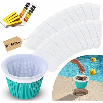 Chaussettes de Skimmer Piscine 30 Pièces Et papier test ph, Réutilisable Filtre Skimmer Piscine, Filtres Durables Élastiques, pour Attraper Les