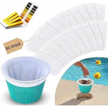 Llove - Chaussettes de Skimmer Piscine 30 Pièces Et papier test ph, Réutilisable Filtre Skimmer Piscine, Filtres Durables Élastiques, pour Attraper