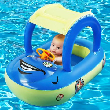 Cisea - Flotteur de piscine gonflable pour bébé avec auvent, bateau de natation en forme de voiture avec pare-soleil, siège de sécurité pour