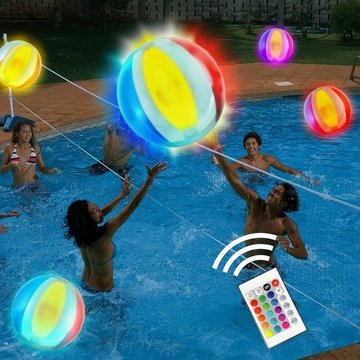 Jouets pour la piscine Ballon de plage lumineux de 40cmavec 16 couleurs de balles lumineuses et 4 modes d'éclairage pour les jeux de piscine pour