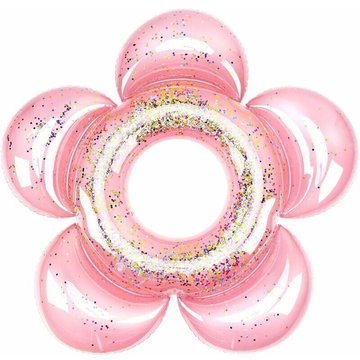 Piscine gonflable Anneaux de natation gonflables en or rose avec paillettes, tube de transats flottants de piscine d'été en forme de fleur, jouets de