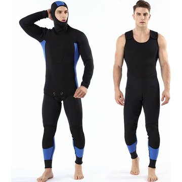 Combinaisons de natation en neoprene pour hommes 3mm Combinaison de plongee a manches longues et a capuche 2 pieces pour combinaison de plongee