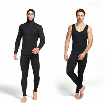 Combinaisons de natation en neoprene pour hommes 3mm Combinaison de plongee a manches longues et a capuche 2 pieces pour combinaison de plongee