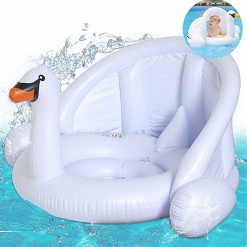 Flotteur de Natation Bébé Cygne Blanc WAHAISON avec Auvent Gonflable Parasol, Siège de Piscine en Matériel PVC, Anneau de Natation Sécurité