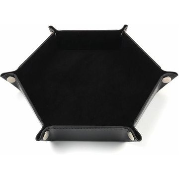 FVO - Dice Plateau Hexagonal Dice Plateau Pliant pu Cuir Velours Porte-Dés pour Jeux de Dés Comme rpg, dnd et Autres Jeux de Table, Noir