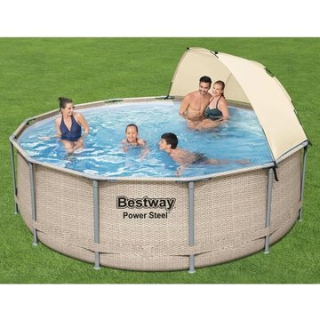 Ensemble de piscine avec auvent KALISSE Power Steel, élégant style, 396x107 cm, pour salon/jardin, montage facile, 52,57 kg
