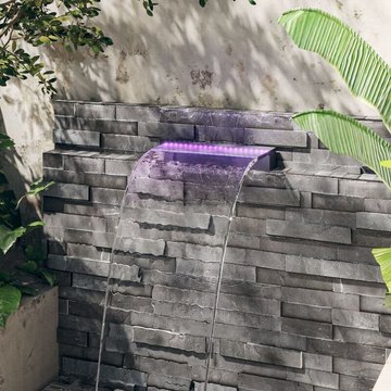 Déversoir élégant KALISSE pour cascade avec LED RVB en acrylique 45 cm, pour piscine, salon/jardin, montage facile, 2,44 kg