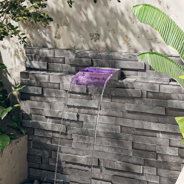 KALISSE Élégant-Style Déversoir pour cascade avec LED RVB en Inox 30 cm pour piscine, Salon/Jardin, Montage facile, 2,2 Kg