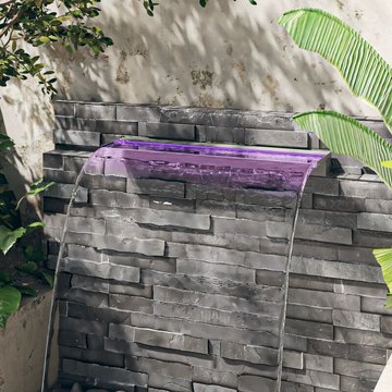 Déversoir élégant pour cascade KALISSE avec LED RVB en inox 90 cm pour piscine, salon/jardin, montage facile, 5 kg