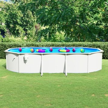 Piscine ovale élégante KALISSE avec parois en acier 610x360x120 cm Blanche, pour salon/jardin, montage facile, 176,8 kg