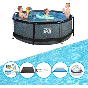Exit - Piscine Stone Grey ø244x76 cm - Frame Pool - Avec accessoires - Gris