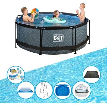 Exit - Piscine Stone Grey - ø244x76 cm - Piscine avec cadre - Ensemble de piscine - Gris