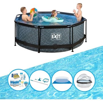 Exit - Piscine Stone Grey - ø244x76 cm - Frame Pool - Pack de piscine - Gris