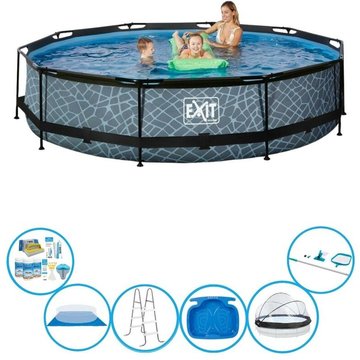 Exit - Piscine Stone Grey - ø360x76 cm - Frame Pool - Avec accessoires - Gris