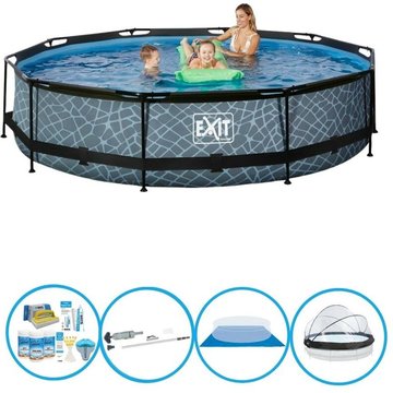 Exit - Piscine Stone Grey - Ø360x76 cm - Frame Pool - Avec accessoires - Gris
