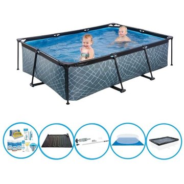 Exit - Piscine Stone Grey - Frame Pool 220x150x60 cm - Avec accessoires - Gris