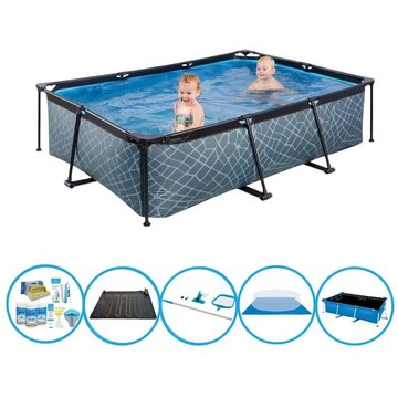 EXIT Piscine Stone Grey - Frame Pool 220x150x60 cm - Bundle de piscine - Gris