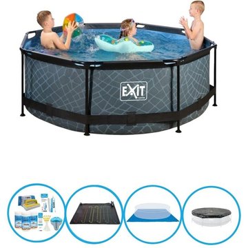 Exit - Piscine Stone Grey - Frame Pool ø244x76cm avec accessoires - Gris