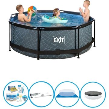 Exit - Piscine Stone Grey - Frame Pool Ø244x76 cm - Avec accessoires - Gris