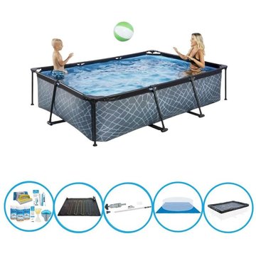 Exit - Piscine Stone Grey Frame Pool 300x200x65 cm Avec accessoires - Gris